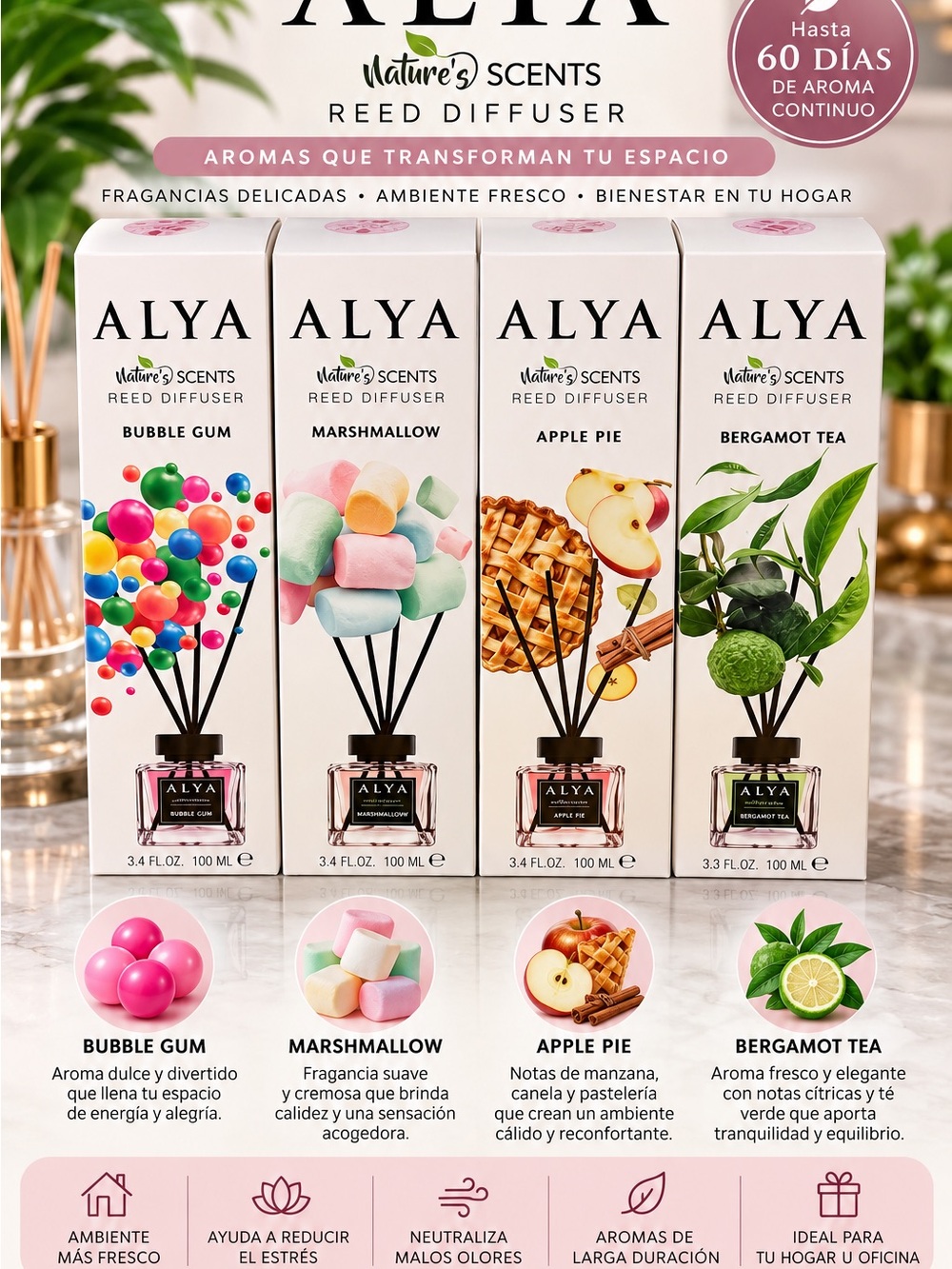ALYA Bubble Gum Reed Diffuser - Pink